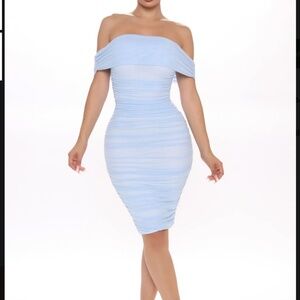 Fashion Nova Light Blue Off-Shoulder Midi Dress